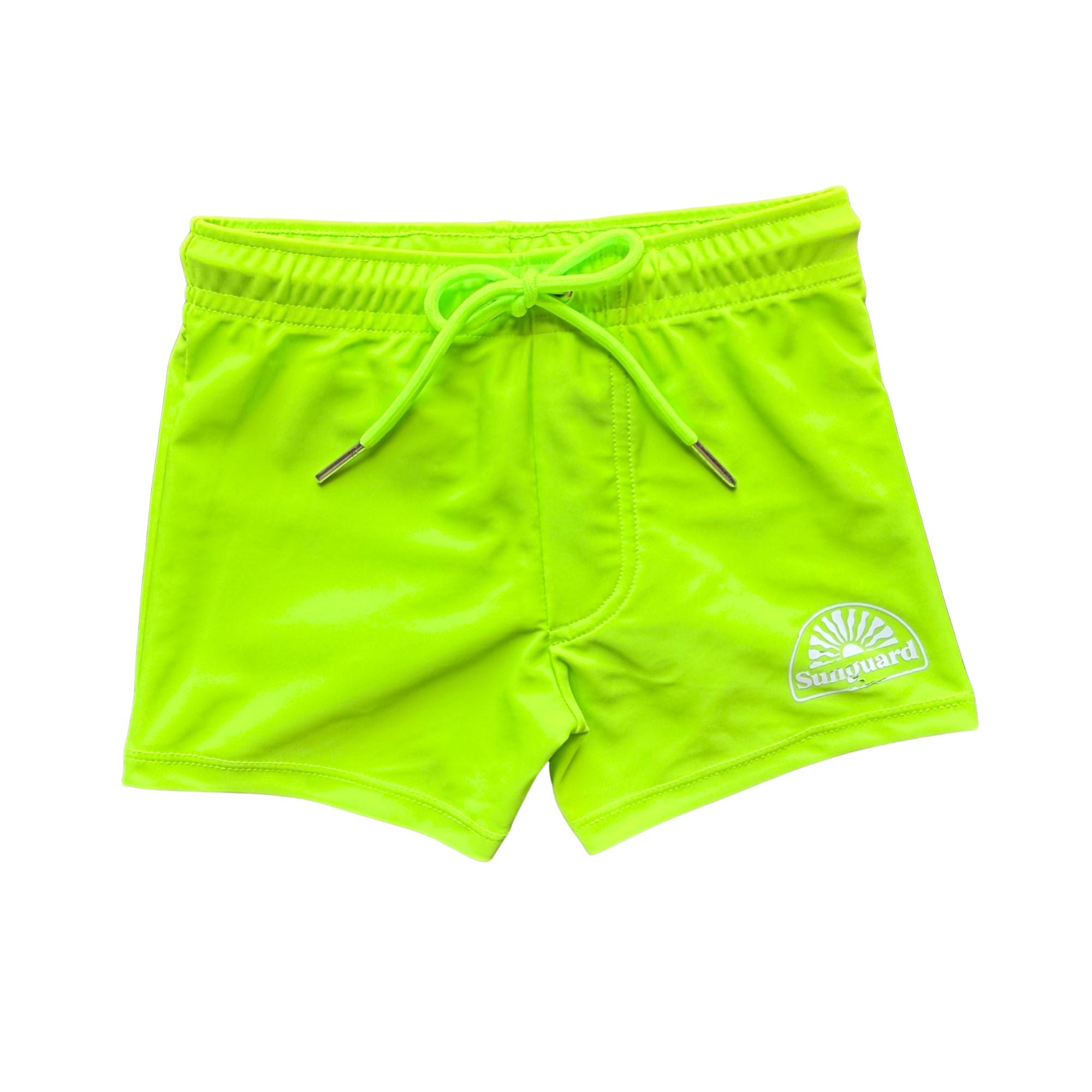 Ray kids neon swim short in Safety Green with UPF 50+ stretch fabric
