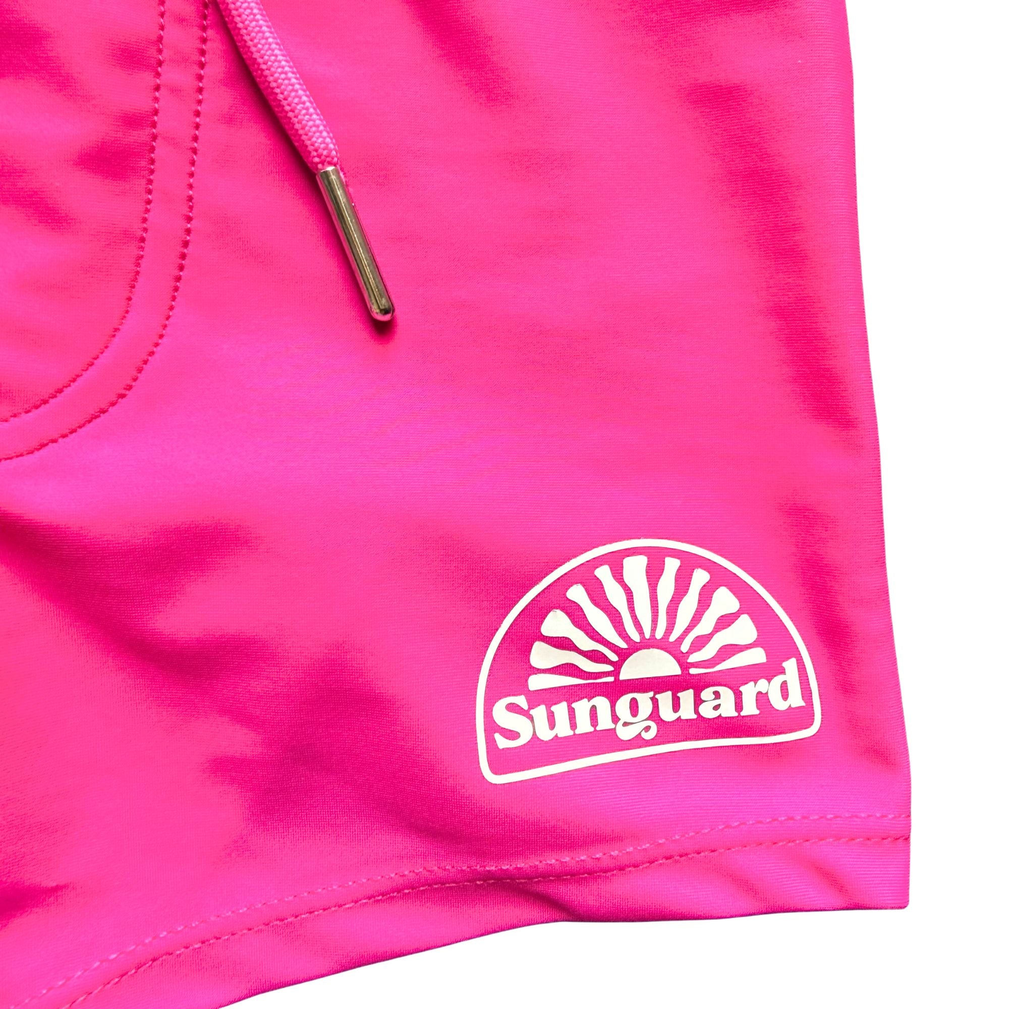 Pink hoodie with 'Sunguard' logo on a white background