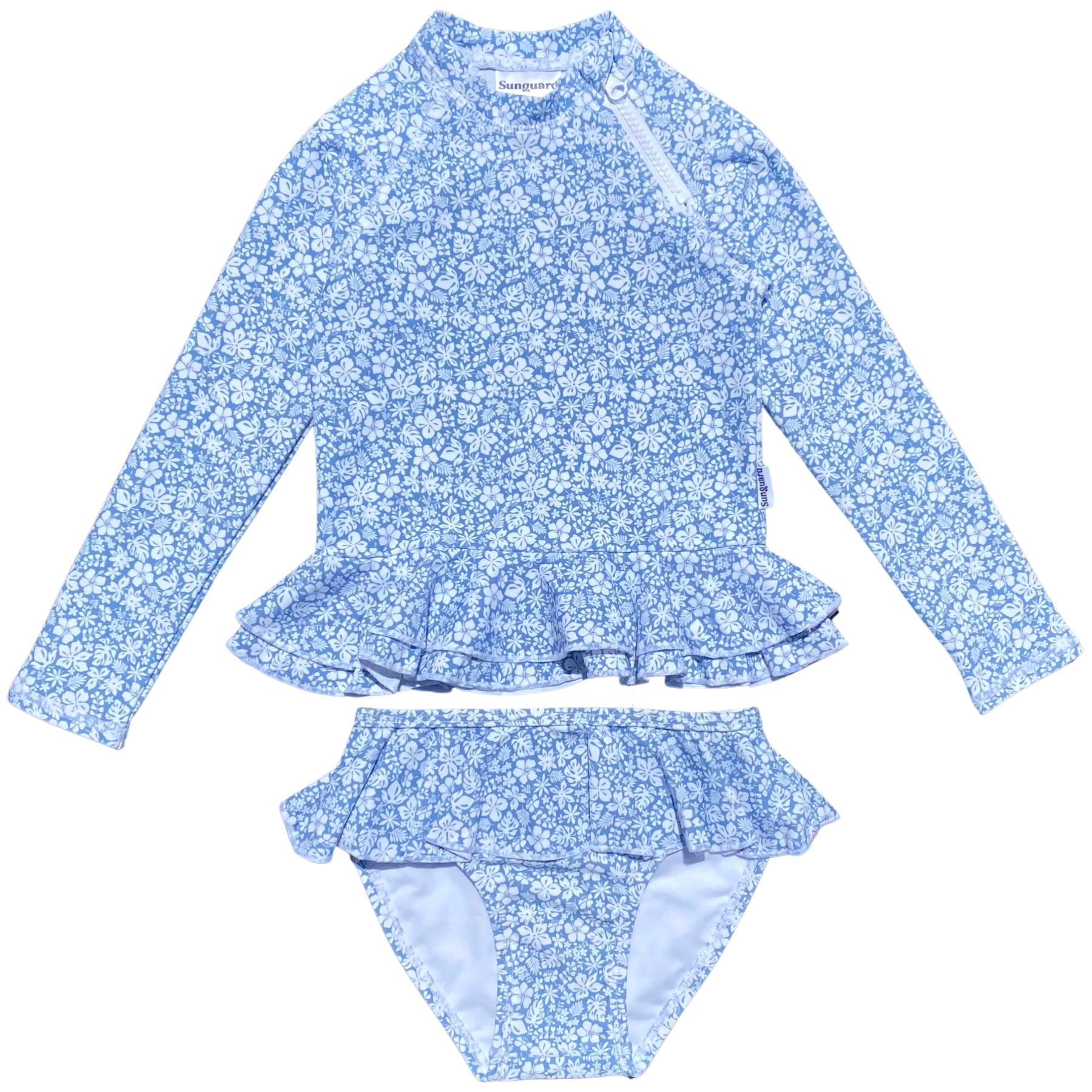 Long Sleeve Two Piece Ruffle Swimsuit Set for Toddler and Little Girl ...