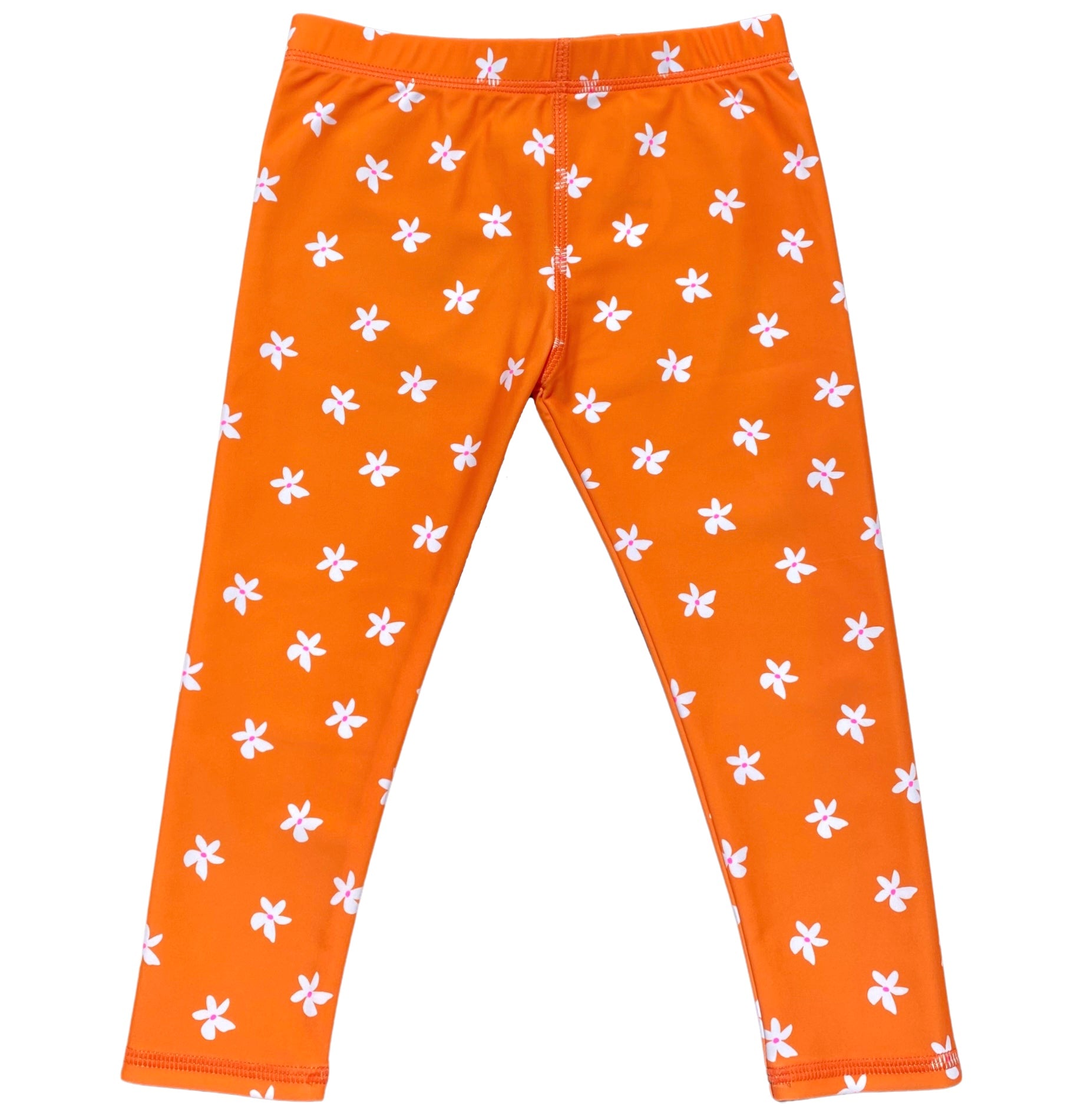 Girls Orange Plumeria UPF 50+ swim leggings by Sunguard Swim on a white background