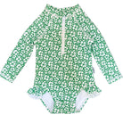 Baby Green Hibiscus UPF 50+ long sleeve sunsuit with front zipper by Sunguard Swim