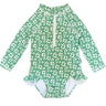 Baby Green Hibiscus UPF 50+ long sleeve sunsuit with front zipper by Sunguard Swim