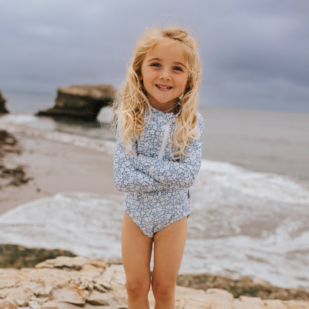Girl's Long Sleeve Rash Guard Swim Shirt | UPF Sun Protection Top With Zipper For Beach & Pool