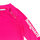 Pink long-sleeve shirt with 'Suneguard' branding on a white background
