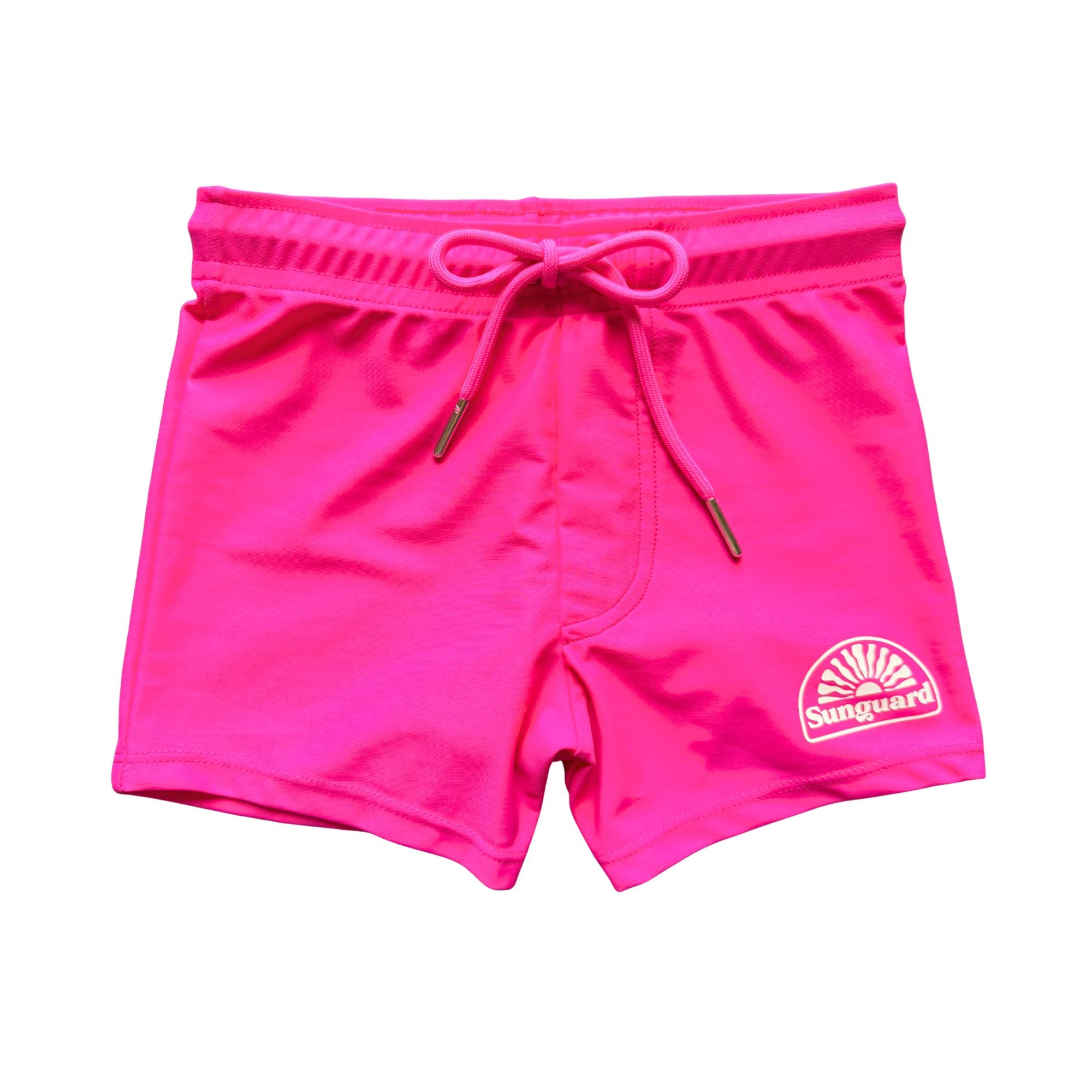 Ray kids neon swim short in Safety Pink with UPF 50+ stretch fabric